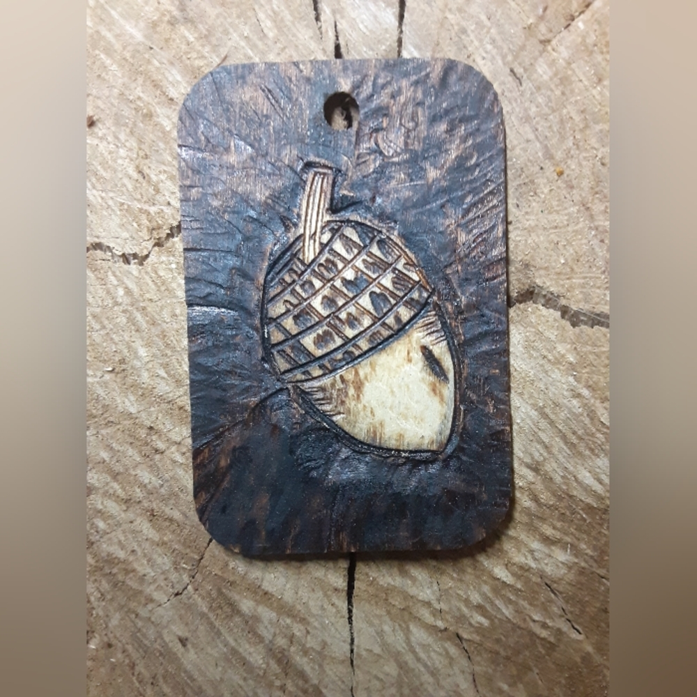 Woodburnt necklace charm